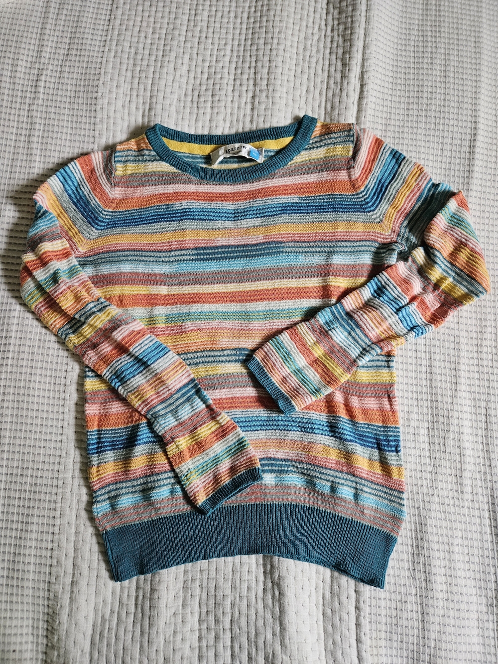 sparrow Teal, Yellow, Orange, Blue Striped Top